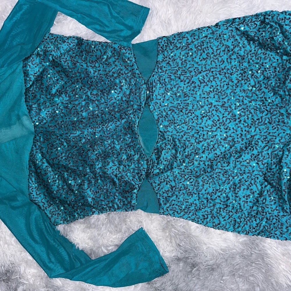 Weissman Sequin Teal Woman’s Romper Dance Costume - EUC Adult Large